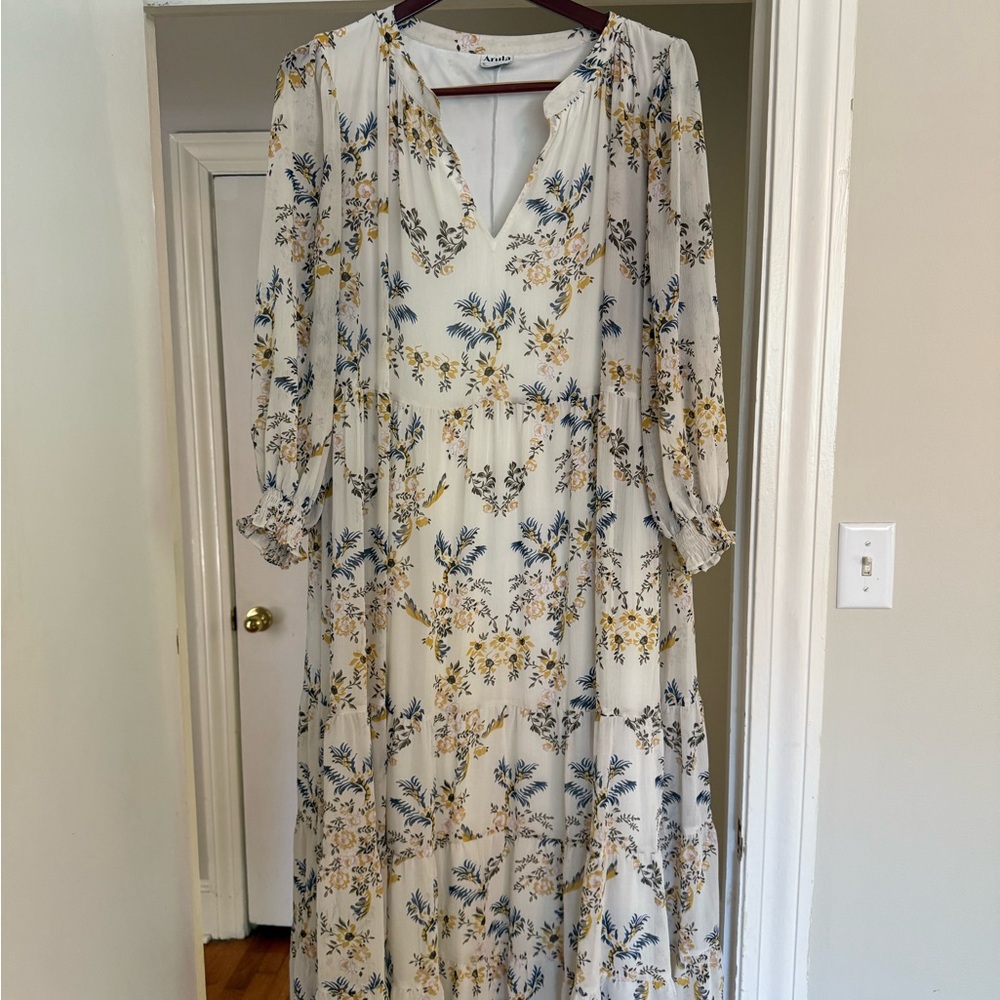Floral Maxi Dress in Cream and Blue